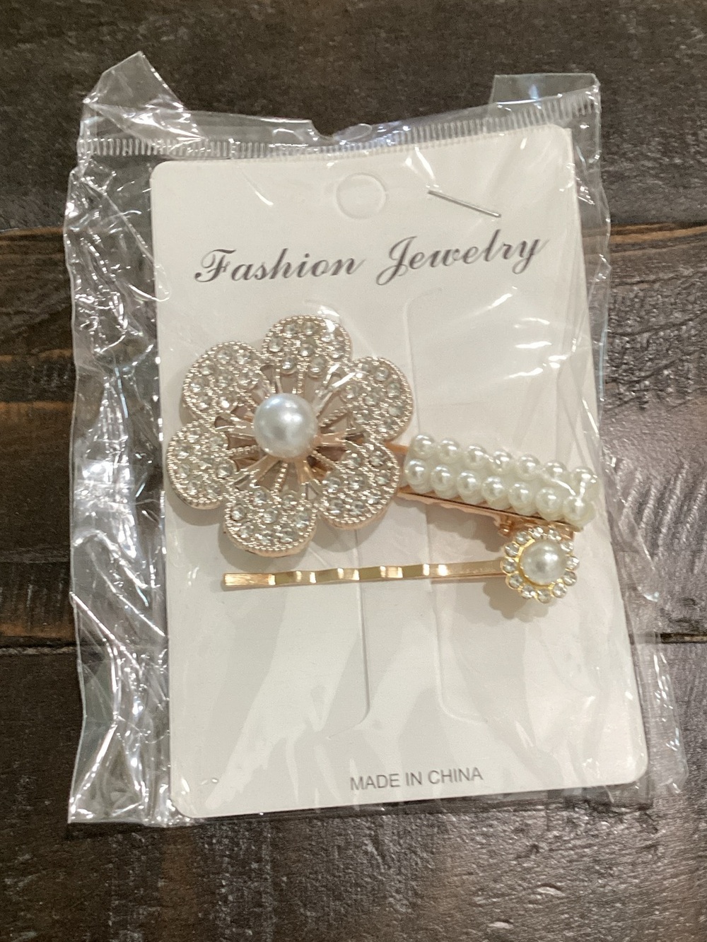Fashion Jewelry Gold Pearl Floral Hair Clip Trio